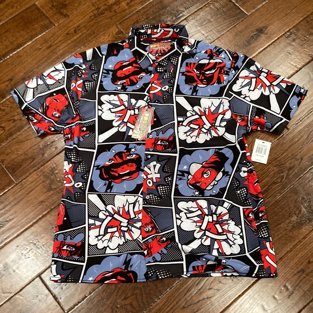 Men’s Fresh Prints Manga Anime Style Button Front Shirt Size XL NEW